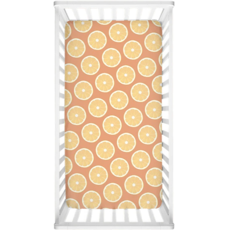 Orange Slices Crib Sheets, Clementines Nursery Theme, Citrus Baby Bedding - Lindsay Ann Artistry