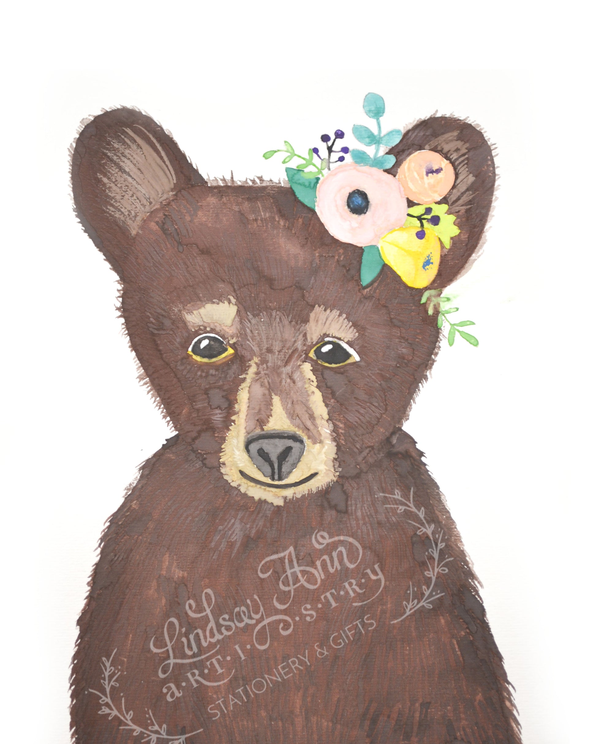 Boho Baby Bear Watercolor Print 8 x 10 Downloadable - Lindsay Ann Artistry