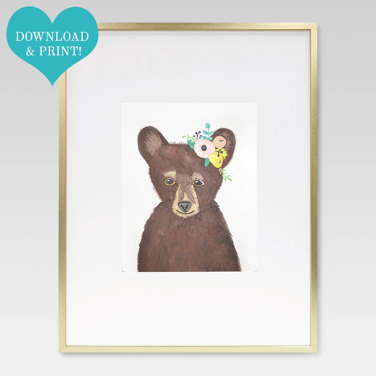 Boho Baby Bear Watercolor Print 8 x 10 Downloadable - Lindsay Ann Artistry