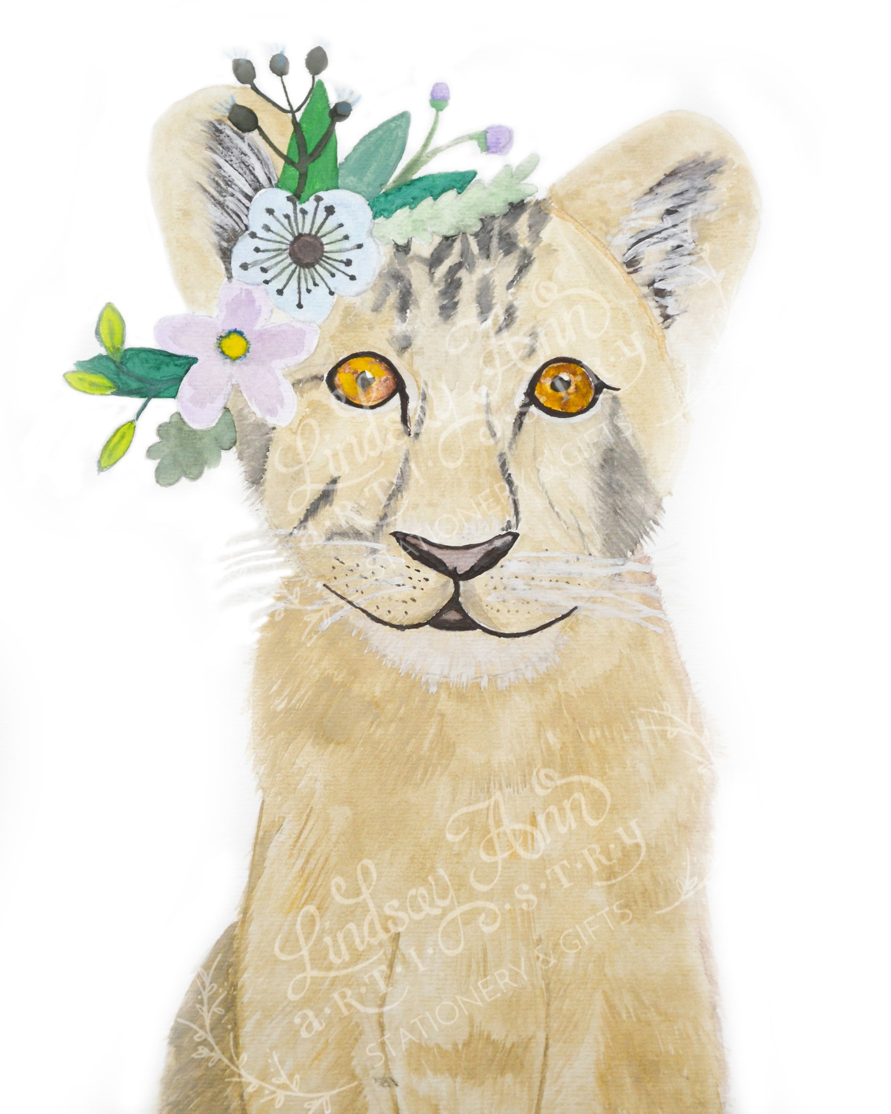 Boho Baby Lion Cub Watercolor Print - Lindsay Ann Artistry