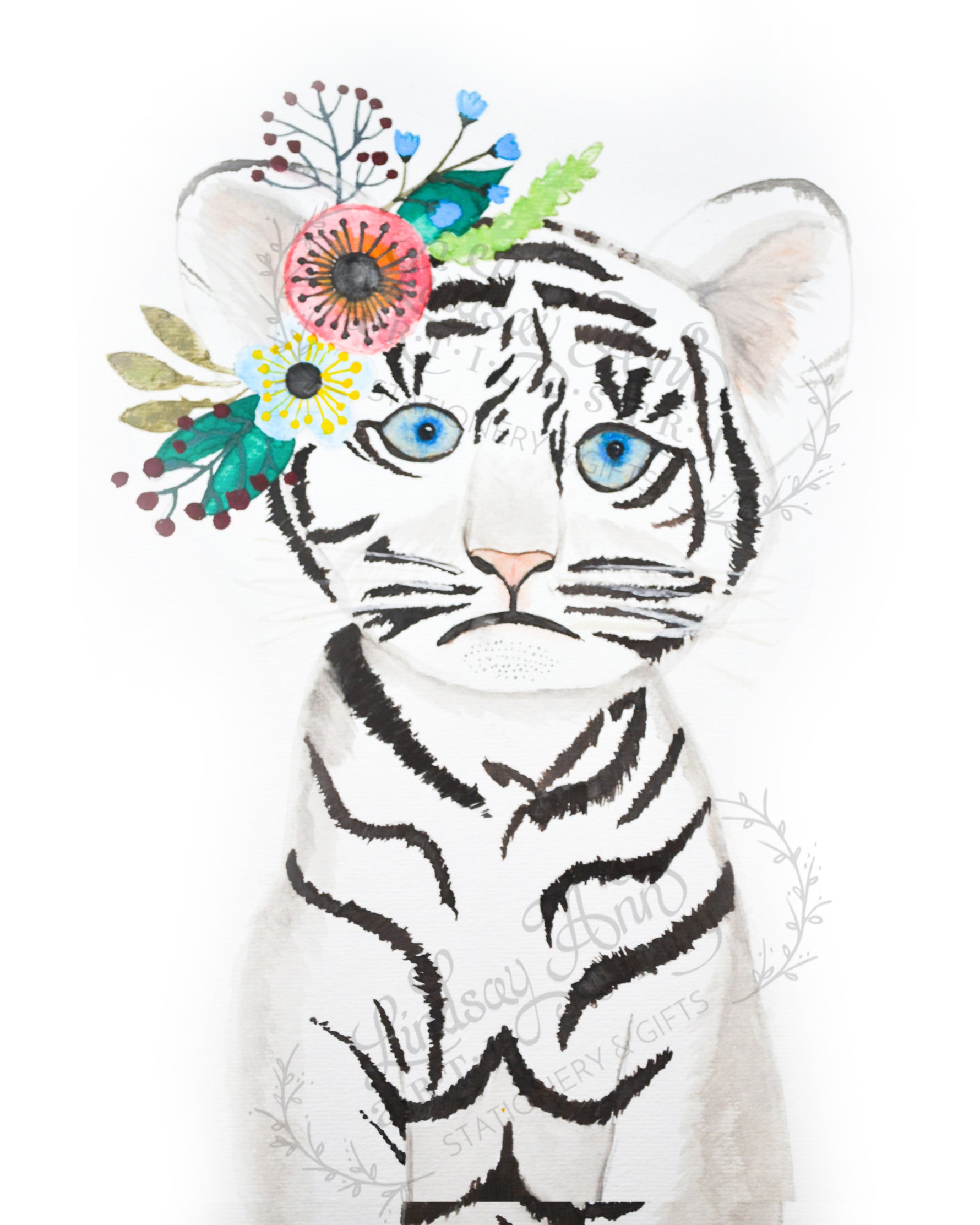 Boho Baby Tiger Cub Watercolor Print 8 x 10 Downloadable - Lindsay Ann Artistry