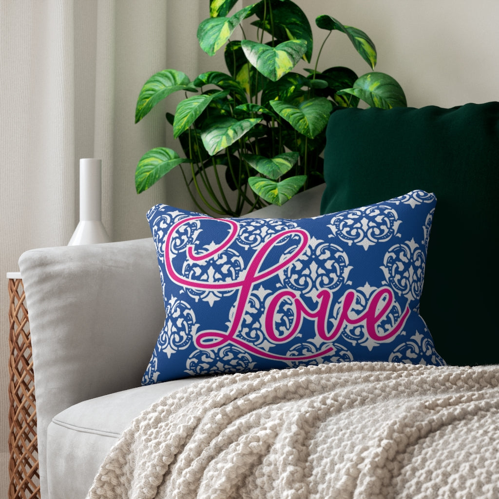 Oval Damask Love Spun Polyester Lumbar Pillow - Lindsay Ann Artistry