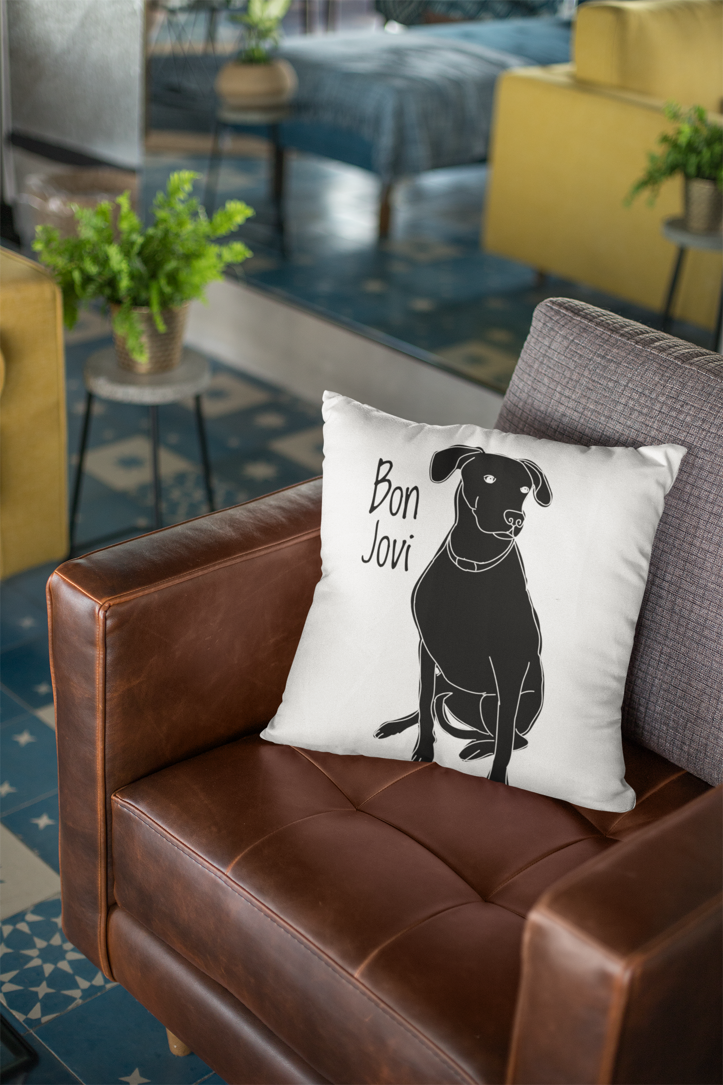 Custom Sketched Dog Faux Suede Square Pillow - Lindsay Ann Artistry